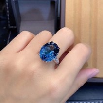 기부반지 빅사이즈 13x18mm 천연 런던 블루 토파즈 보석 여성을 위한 유행 반지 925 스털링 실버 고급 주얼