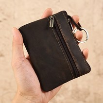 동전지갑 빈티지 스타일 미친 말 가죽 남자 동전 지갑 정품 가죽 지퍼 동전 지갑 레트로 키 홀더 열쇠 고리가있는 작은 돈 가방 클러치 백 짧은 스타일 초박형 카드 홀더
