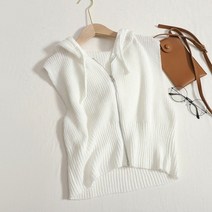 여성골프조끼 패션 자르기 탑 니트 스웨터 지퍼 후드 민소매 카디건 2 의류 한국어 캐주얼 탱크 재킷