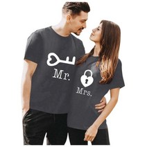 커플 시밀러 룩 반팔 러브 티셔츠 Mrs 여름 상의 화이트 매칭 캐주얼 루즈 옷 신상204132