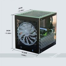 본체케이스 Mini ITX 컴퓨터 케이스 완전 투명 큐브는 ATX 전원 공급 장치를 지원합니다. 20CM 대형 팬 120 수냉, 04 Perforation ITX