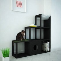 더크린 DIY 캣타워책장 3계단, 블랙:화이트