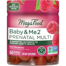 MegaFood Baby Me 2 산전 비타민 구미 아기의 두뇌 발달을 위한 엽산과 콜린이 함유된 여성을 플러스 리얼 과일 레드 라즈베리 맛 구미젤리 60개30인분, [01] 60개1팩