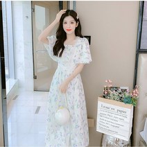 원피스 퍼플 쉬폰 플라워 원피스 여름 여성 조거 슬림핏 원피스