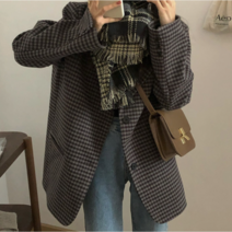 춘게엘 루즈핏 앤티크 모직 체크 코트 xian583