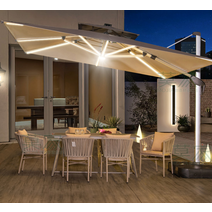 LED 파라솔 야외 정원 테라스 마당 안뜰 파라솔 지붕, 타이런트 골드 4개의 물 탱크가 있는 정사각1