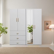 누벨1600 서랍형 옷이불수납 거울 장롱셋트, 800거울옷장+3서랍장롱, 화이트