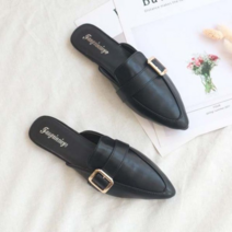 보드미 여자슬리퍼 여자 발편한 금장식 버클 뾰족코 블로퍼 뮬 슬리퍼