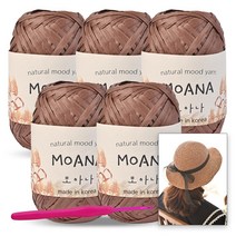 진텍스 모아나 뜨개실(40g)x5볼 + 모사용 코바늘 6/0호 + 리본햇 도안, 106_코코아