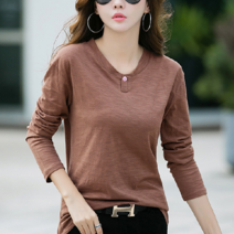 데이홀릭 여성용 가을 베이직 이너 기본 포인트단추 무지 긴팔티