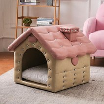 반밀폐형 고급 개 집 단단한 나무 애완 동물 별장 야외 실내 가죽 방수 및 더러움, 03 light pink_01 42 42 45cm