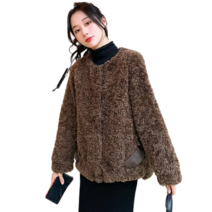 Baocn 여자 오버핏 램스울 코트 리본 퍼 모피 자켓 23709