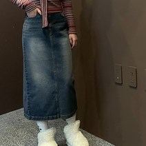드리뮤즈 여성 국내제작 데일리 유니크 캐주얼 데님 베이직 포인트 롱 치마
