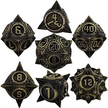 GIUADKXD 금속 DND 주사위 세트 던전 앤 드래곤용 다면체 RPG 보드 게임 MTG 가죽 드로스트링 보관 가방 블랙 골드 USA 미국, Ancient Bronze