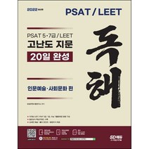 2022 PSAT/LEET 고난도 지문 독해 20일 완성(인문예술·사회문화 편):온라인 모의고사 무료쿠폰 제공, 2022 PSAT/LEET 고난도 지문 독해 20일.., SD 공무원시험연구소(저),시대고시기획, 시대고시기획