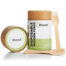 WoodU 목재 일회용 포크 16.5cm(6.5인치) 100개 - 플라스틱 대체품 퇴비화 가능 커틀러리 세트 친환경 샐러드 319822