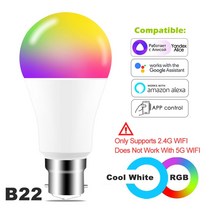 스마트전구 LED IOT Yandex Alice-스마트 전구 15W 컬러 WiFi 조명 RGB E27 LED 램프 220V 110V Alexa Goo, 한개옵션1, 13 B22 Color Cool x1