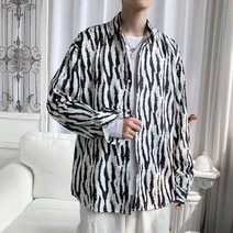 -l::l- 봄가을 데일리 건달 지브라 블라우스 남성 스트리트 트렌드 ins포트 커플 긴팔 셔츠