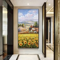 꽃 현관에두면좋은그림 대형 침실 현관입구 돈들어오는그림 유화 해바라기 그림 액자 사진 풍수 미니 작은 풍경, 50x100, 3, 금테