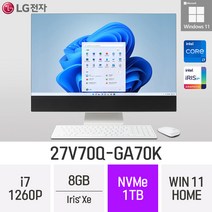LG 일체형PC 27V70Q-GA70K 윈도우11 27인치 인텔 12세대 사무용 인강용 재택근무용 일체형PC, 1TB, 8GB, Win11 Home
