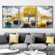 럭셔리 거실 인테리어 그림 3연 걸이 그림 북유럽 풍경 소파 뒤 배경 벽화 벽화 돌리기 액자 있음, K형, 70*90cm*3폭(알루미늄합금틀+유리화)