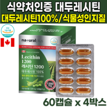 50대 60대 70대 식약처인증 캐나다 직수입 산 식물성 100% 대두 소이 레시틴 레시틴 레시친 non gmo 인지질 60% 포스파티딜콜린 포스파티콜린 혈중 콜레스테롤 개선 도움, 60캡슐X4박스(8개월분)