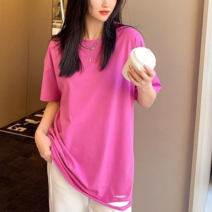 [루디아] 여성 밑단 컷 루즈핏 반팔 롱 티셔츠