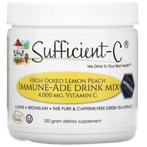 Sufficient C 고용량 이뮨 에이드 드링크 믹스 레몬 복숭아 4 000mg 250g, 125 g