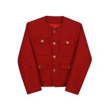 스트리트 우븐 트위드 남성 자켓 라운드 넥 2023 싱글 브레스트 포켓 긴 소매 코트 단색 한국