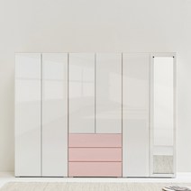 스칸디무드 컬러버 원룸 미니 3단서랍 전신거울 옷장 세트 2400, 핑크