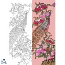 화조도 8폭 병풍 1 민화 그리기 도안 본그림 컬러링북, 화조도1, 고급 닥순지, 원본 사이즈(추천)