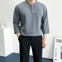 데일트 남자 오버핏 헨리넥 7부 링클프리 티셔츠