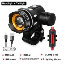 1200 루멘 자전거 라이트 전면 USB 충전식 램프 T6 LED 헤드 사이클링 손전등 랜턴 미등, 러시아, 02 T6 Headlight Set A