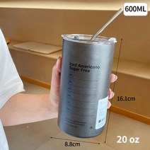 누출 방지 텀블러 빨대 포함 스테인레스 스틸 물병 컵 커피 머그 진공 플라스크 이중 벽 여행용 머그잔 12oz 20oz, [01] 350ml or 600ml, [01] Iced Americano A