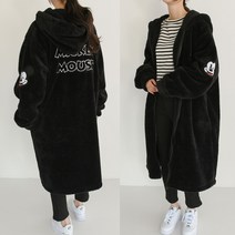 미키뽀송이 오픈후드집업)디즈니정품 후리스 플리스 덤블 양털 솜털 패치 미키양털자켓 박시루즈핏 롱기장