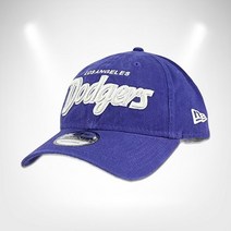 New Era 로스앤젤레스 다저스 남성 여성 레트로 스크립트 9TWENTY 조절 가능한 스트랩백 블루 그레이 로고 모자