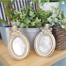 아기천사 라운드 프레임 빈티지 증명사진액자 액자틀 유럽풍액자 고급액자, 골드