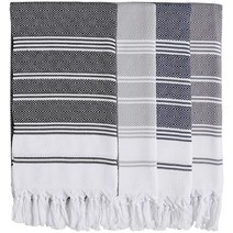 4개 세트 다이아몬드 직조 터키산 면 목욕 해변 해먹 Peshtemal 타월 푸타 담요 XL 사전 세탁 그레이 USA 미국, Grey-d.grey-black-navy