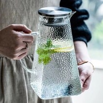 NICHIYOU 노르딕 가정용 냉장고 유리 물병 내열 직화 스텐뚜껑, 1500ml
