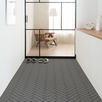 심플먼트 현관 베란다 발코니 화장실 바닥 타일 셀프 인테리어 PVC 코일 매트(패턴형), 헤링본 그레이(블랙줄눈)