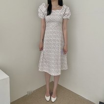 VANANA2 여성 러블리룩 플라워 퍼프 롱 플레어 청순 원피스