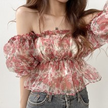 입꼬 수채화 프릴 쉬폰 반팔 블라우스3color