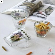 아이스커피잔 나팔꽃프린팅 각진바닥디자인 드라마소품 유리손잡이컵 풀잎유리컵, 대 하이볼