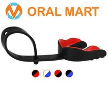 Oral Mart Black/Red Sports Mouth Guard with Strap (Ice Hockey/Football/Lacrosse) - Cushion Strapped, Adult (Age 11 & Up), Red Blaze