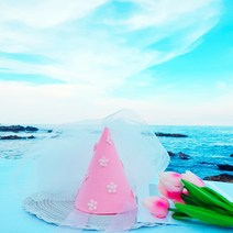 (완제품 12시주문시 당일출고)꽃송이 파티햇 요정파티햇 생일 고깔모자, 아이보리, 진주면사포, 고무줄추가