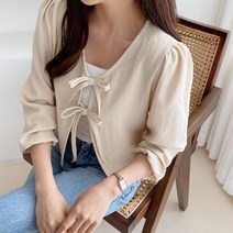 퍼프 리본 끈가디건 1060055OUTER 미니가디건 베이지 Beige 블랙 Black 밤색 Chestnut brown 아이보리 Ivor