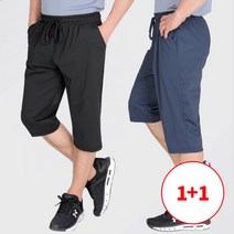 [이지바이] (1+1) 남성 여름용 트리코트 아이스락 무지 7부 밴딩 팬츠 반바지