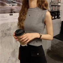 셀러허브 패션 여자 슬렌더핏 무지민소매 흰색 타이트 나시티