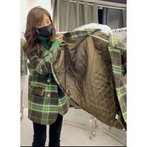 퍼프 벨티드 톰보이 벨트 여성 루즈핏롱코트 기모 패턴 정장 배색 헤링본 라인