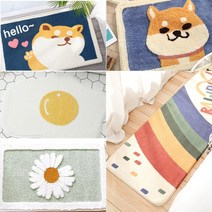 귀여운 캐릭터 발매트 독특한 러그 달걀 발매트 강아지 발매트, 플라워 발매트(민트) 50X80CM